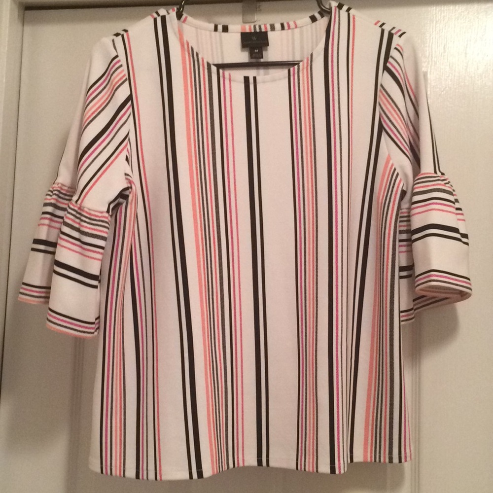 Worthington Striped Bell Sleeve Top